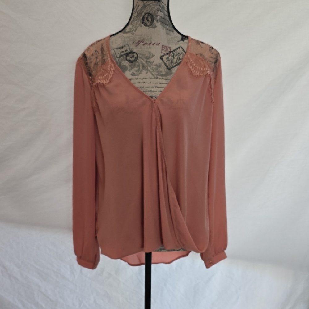 Astr Coral Blouse with Lace Accents